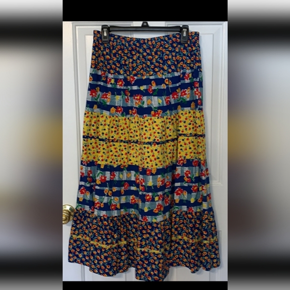 Vintage Carole Little Maxi Skirt Sz 1x Mix Print Gypsy Boho Peasant - Picture 4 of 7